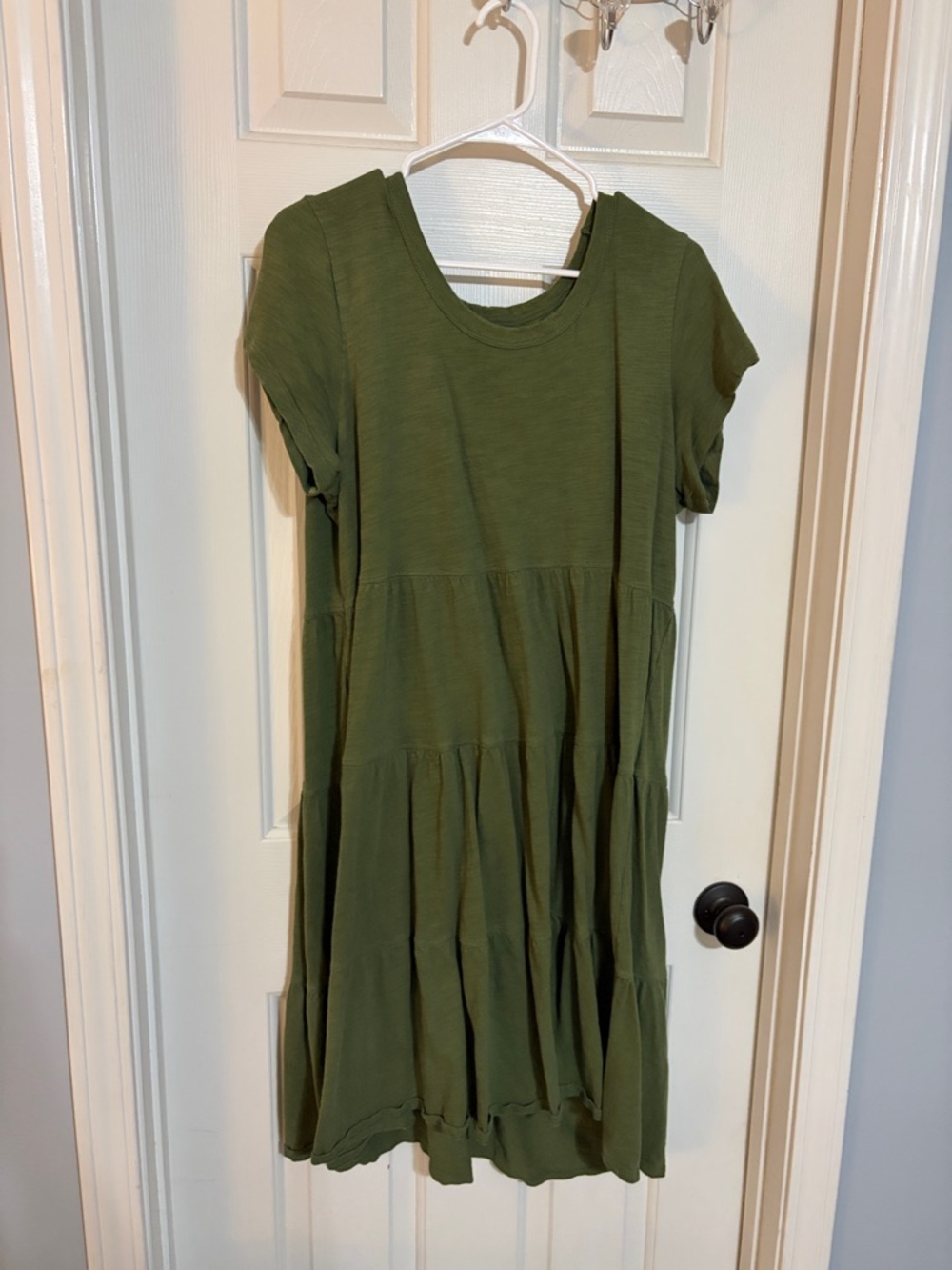Olive Green Tiered Short-Sleeve Dress